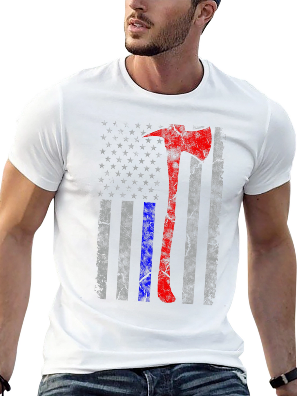 Firefighter Axe American Flag T-Shirt