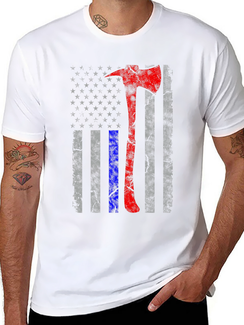 Firefighter Axe American Flag T-Shirt