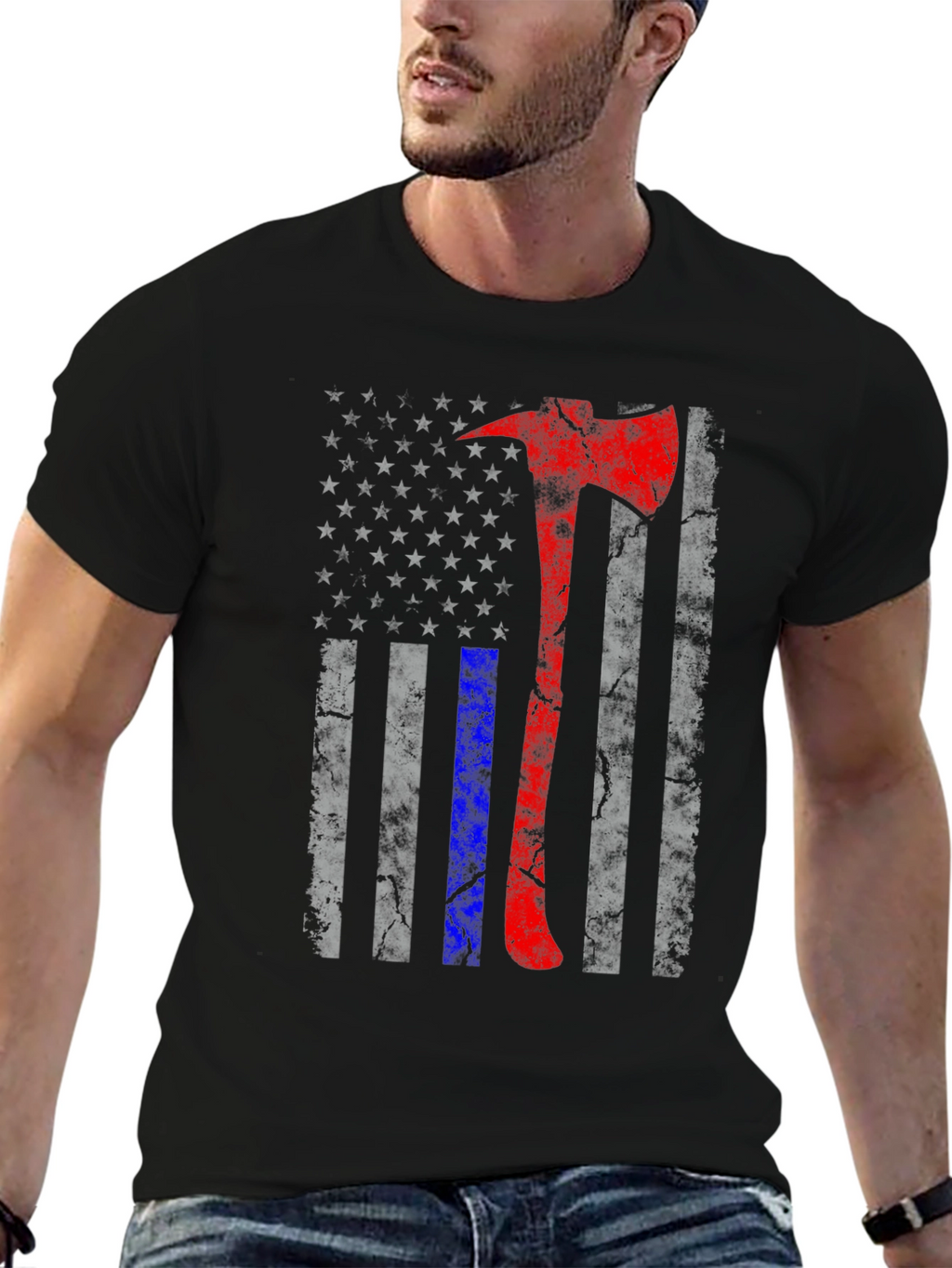 Firefighter Axe American Flag T-Shirt