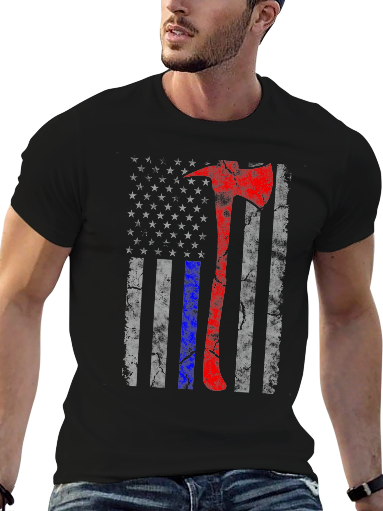 Firefighter Axe American Flag T-Shirt