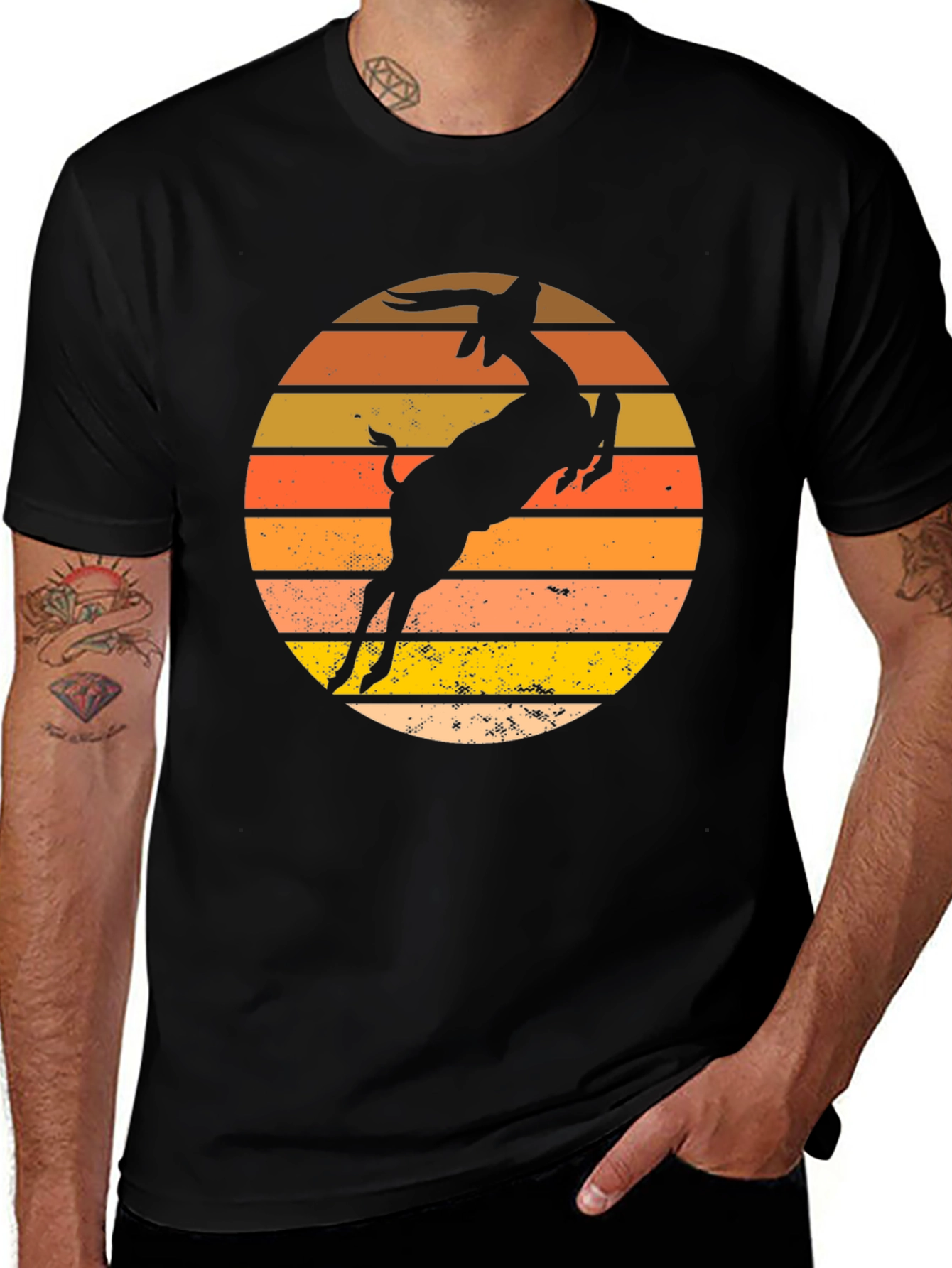 Vintage Gazelle Sunset Graphic Tee - Black Cotton Blend