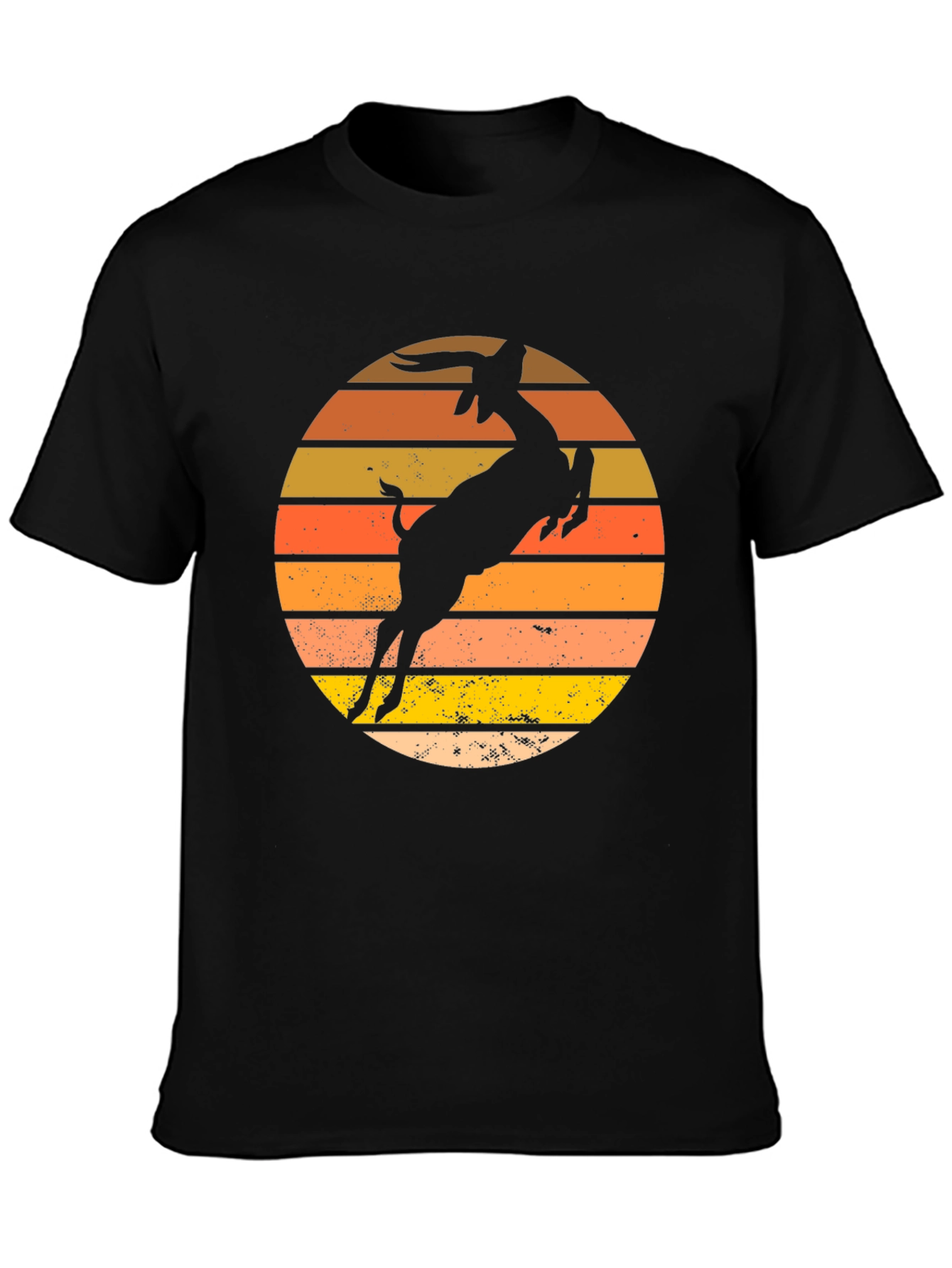 Vintage Gazelle Sunset Graphic Tee - Black Cotton Blend