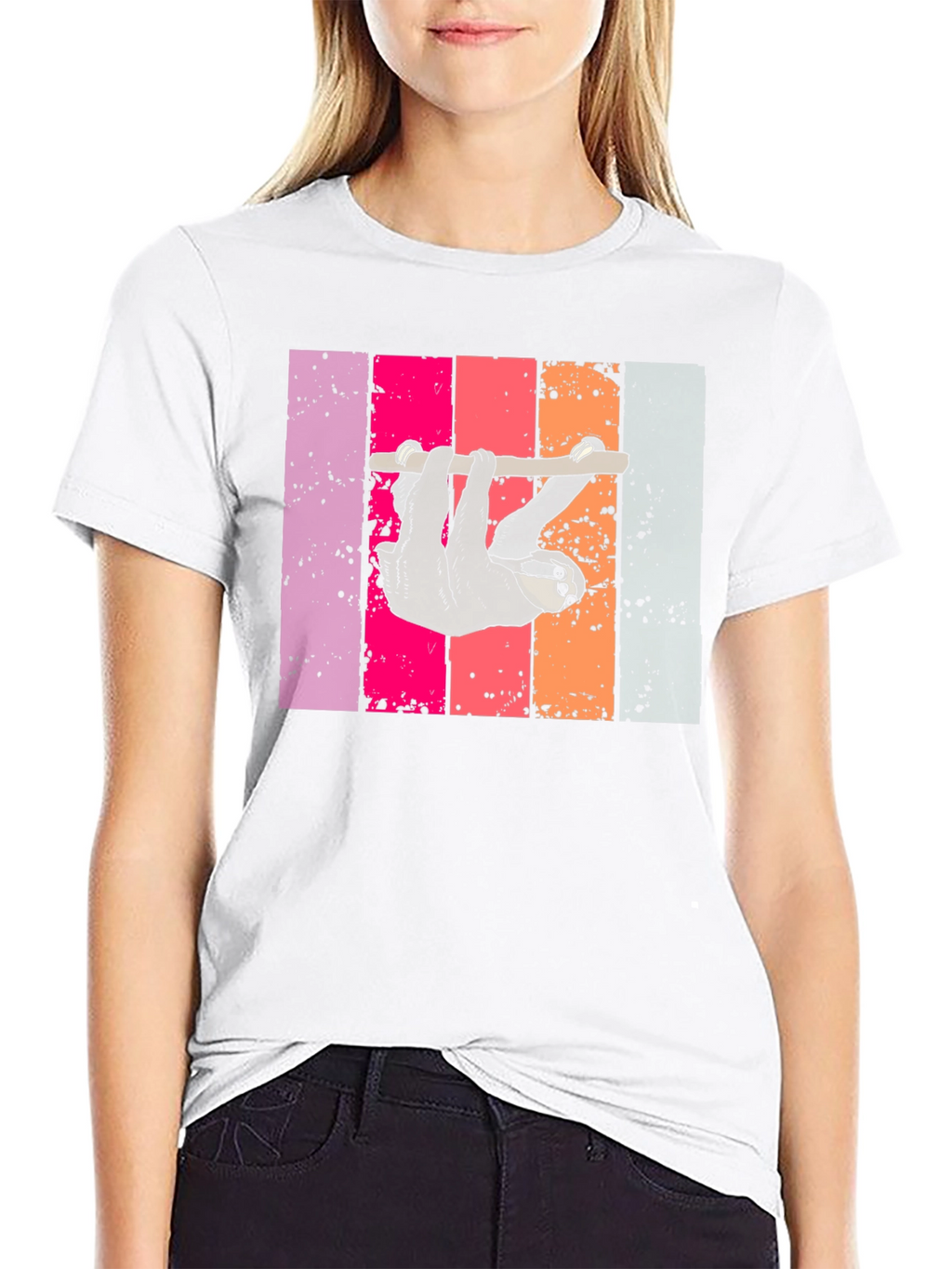 Sloth Retro Stripe Graphic T-Shirt