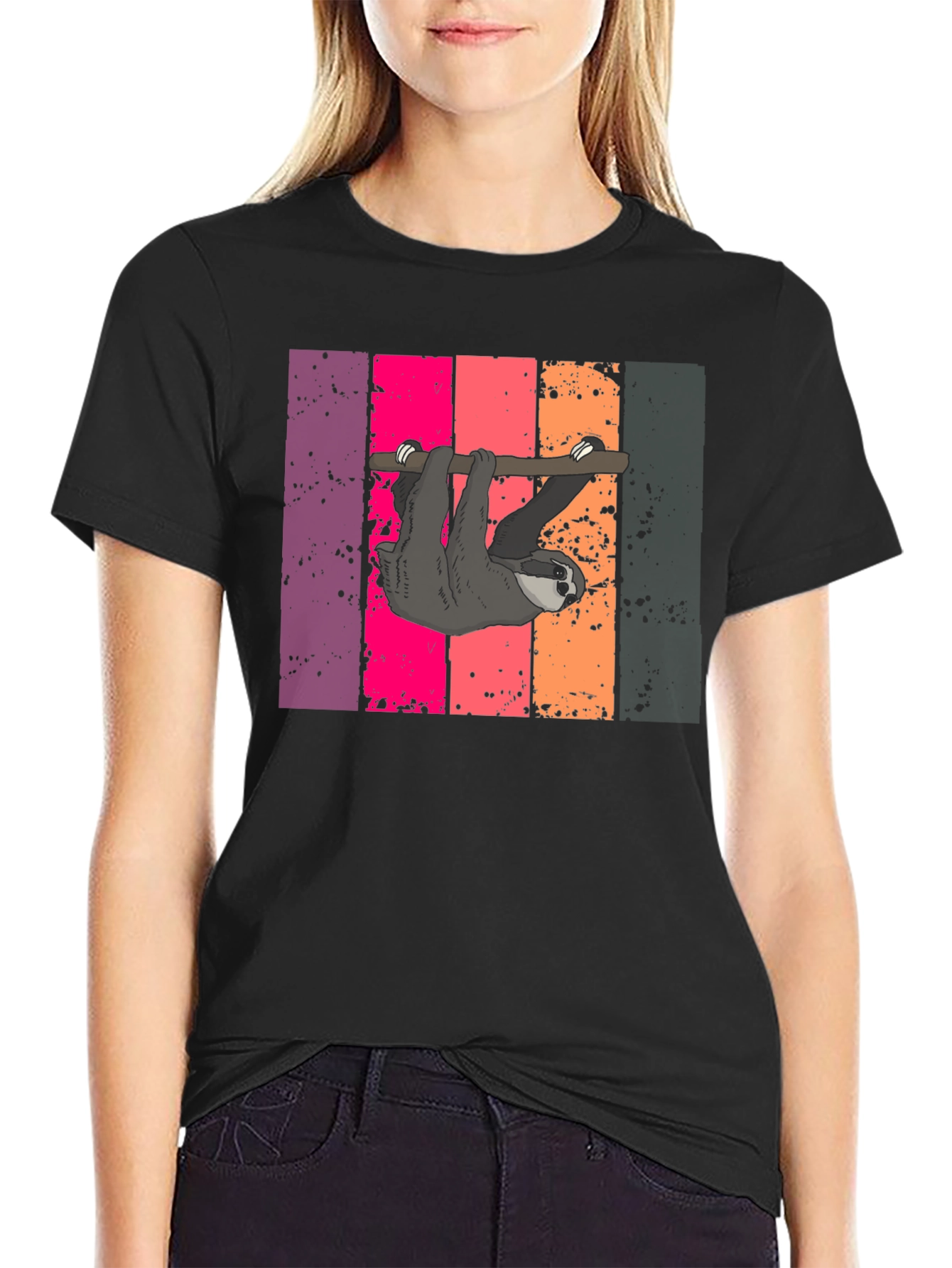 Sloth Retro Stripe Graphic T-Shirt
