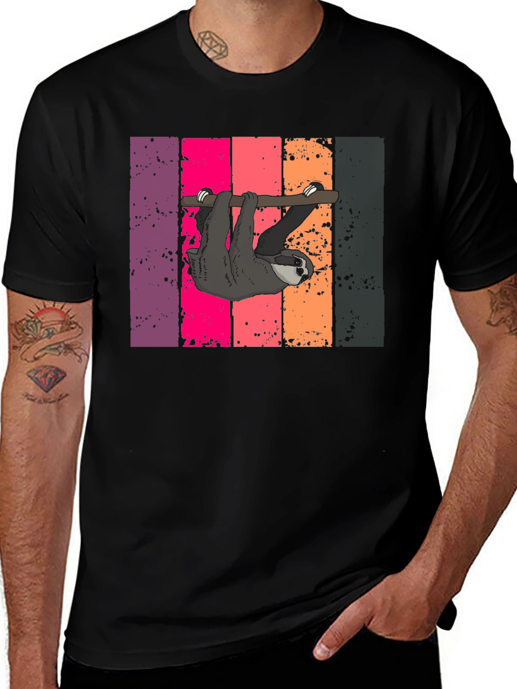 Sloth Retro Stripe Graphic T-Shirt