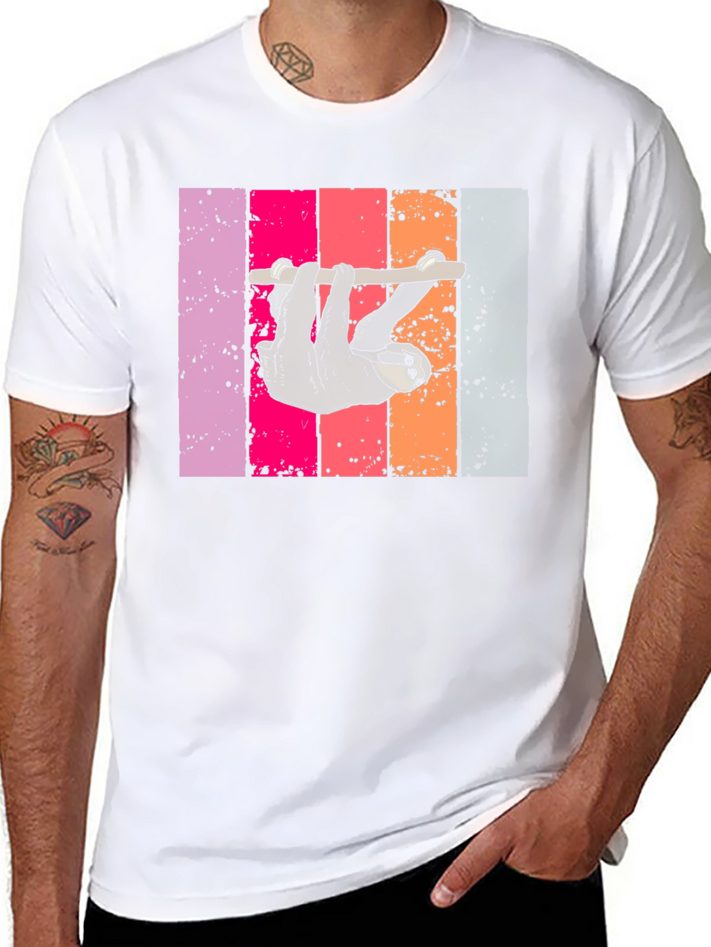 Sloth Retro Stripe Graphic T-Shirt