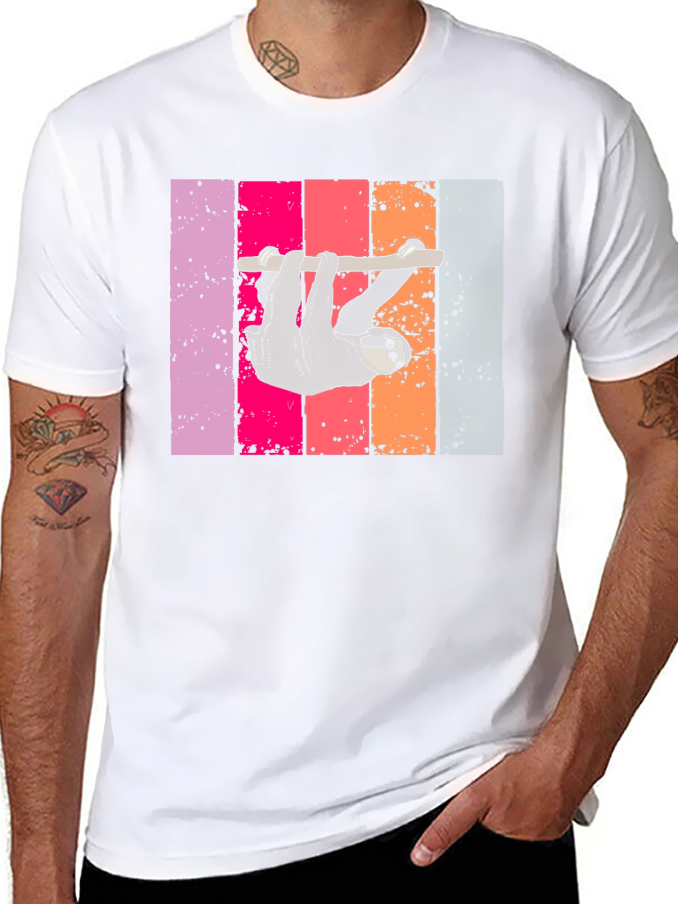 Sloth Retro Stripe Graphic T-Shirt