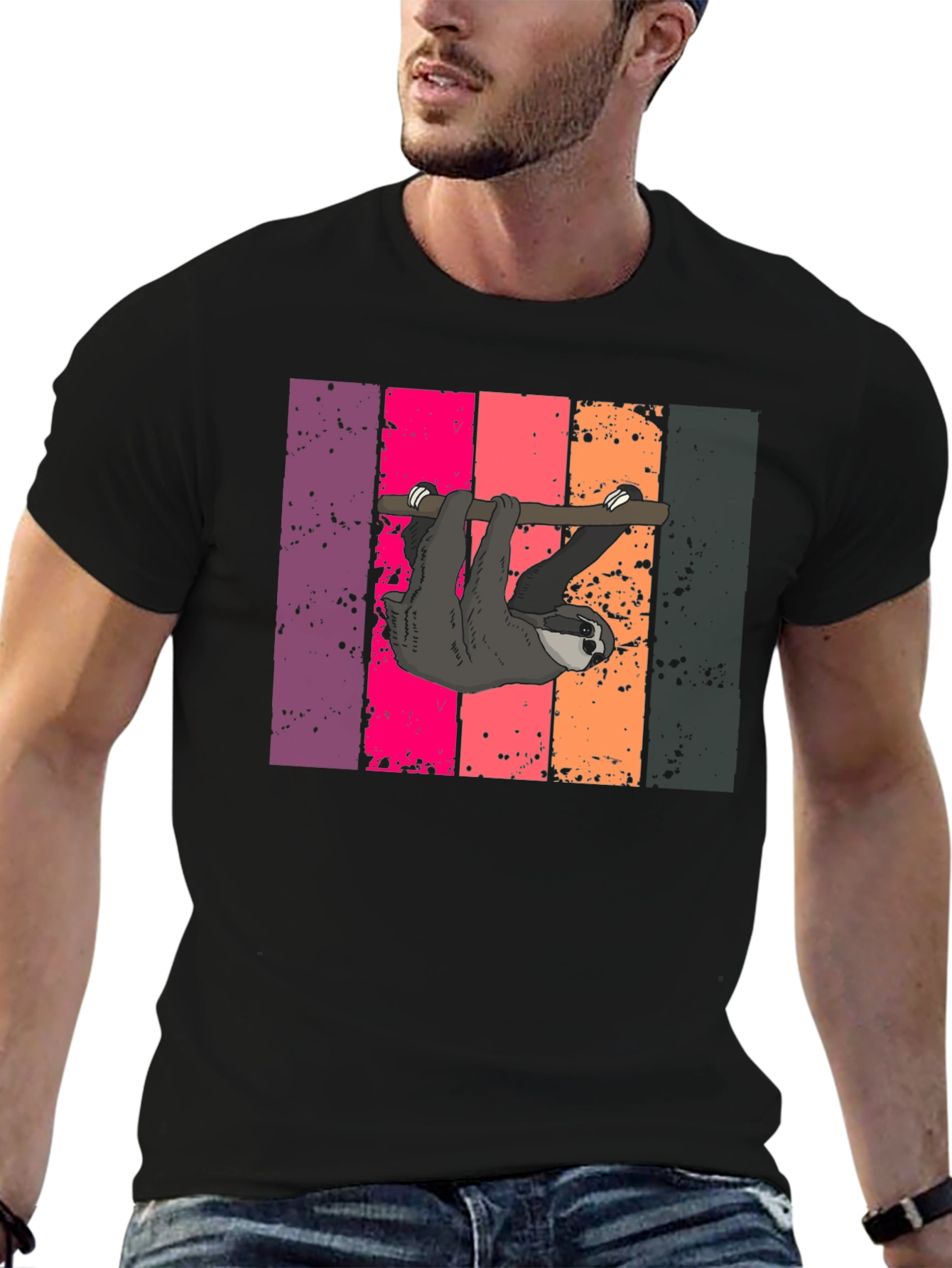 Sloth Retro Stripe Graphic T-Shirt