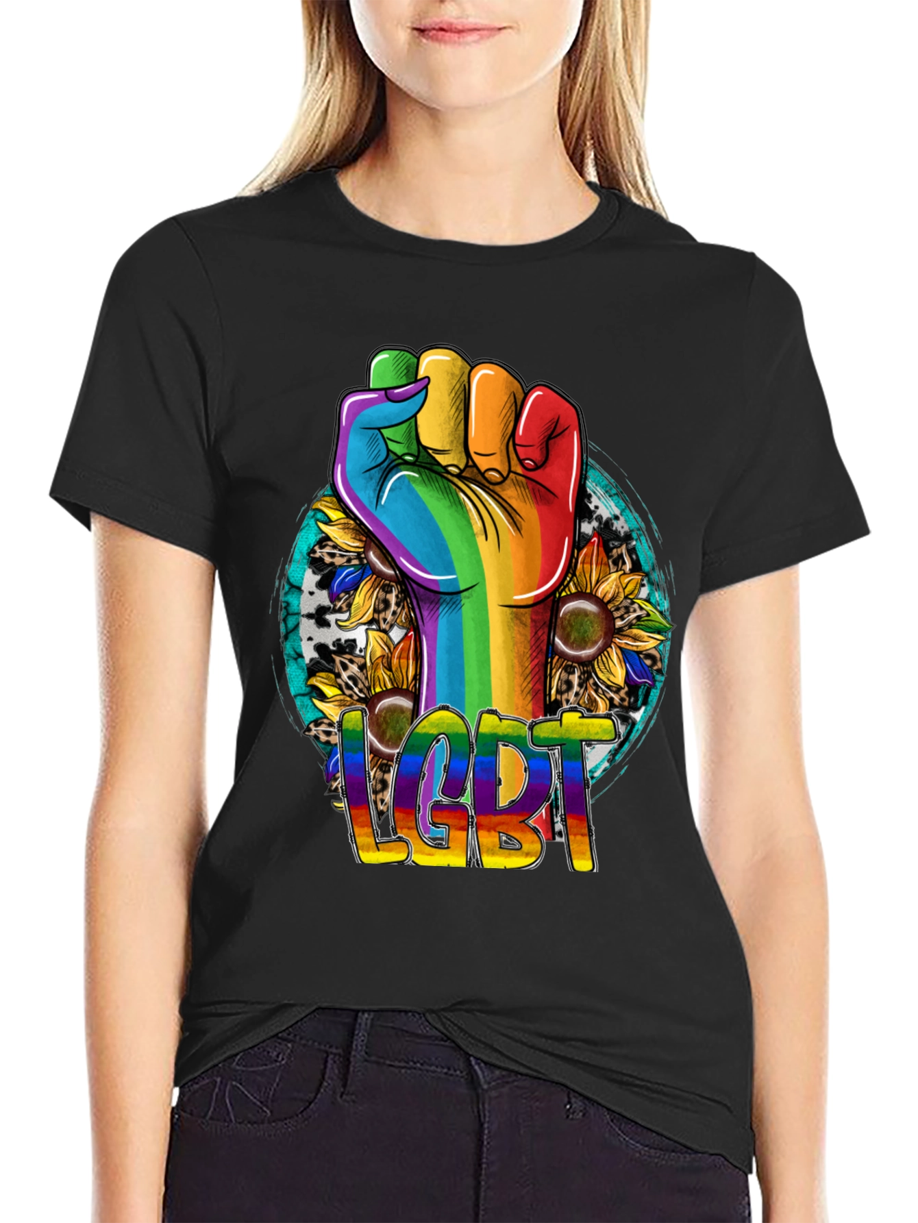 LGBT Pride Rainbow Fist Sunflower T-Shirt