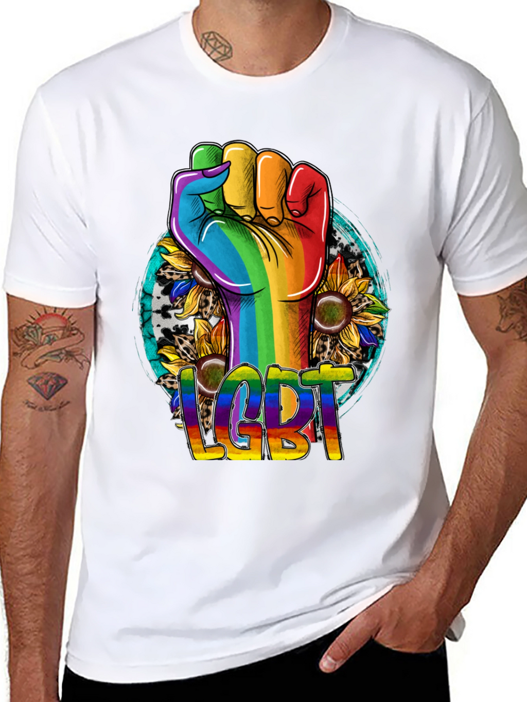 LGBT Pride Rainbow Fist Sunflower T-Shirt
