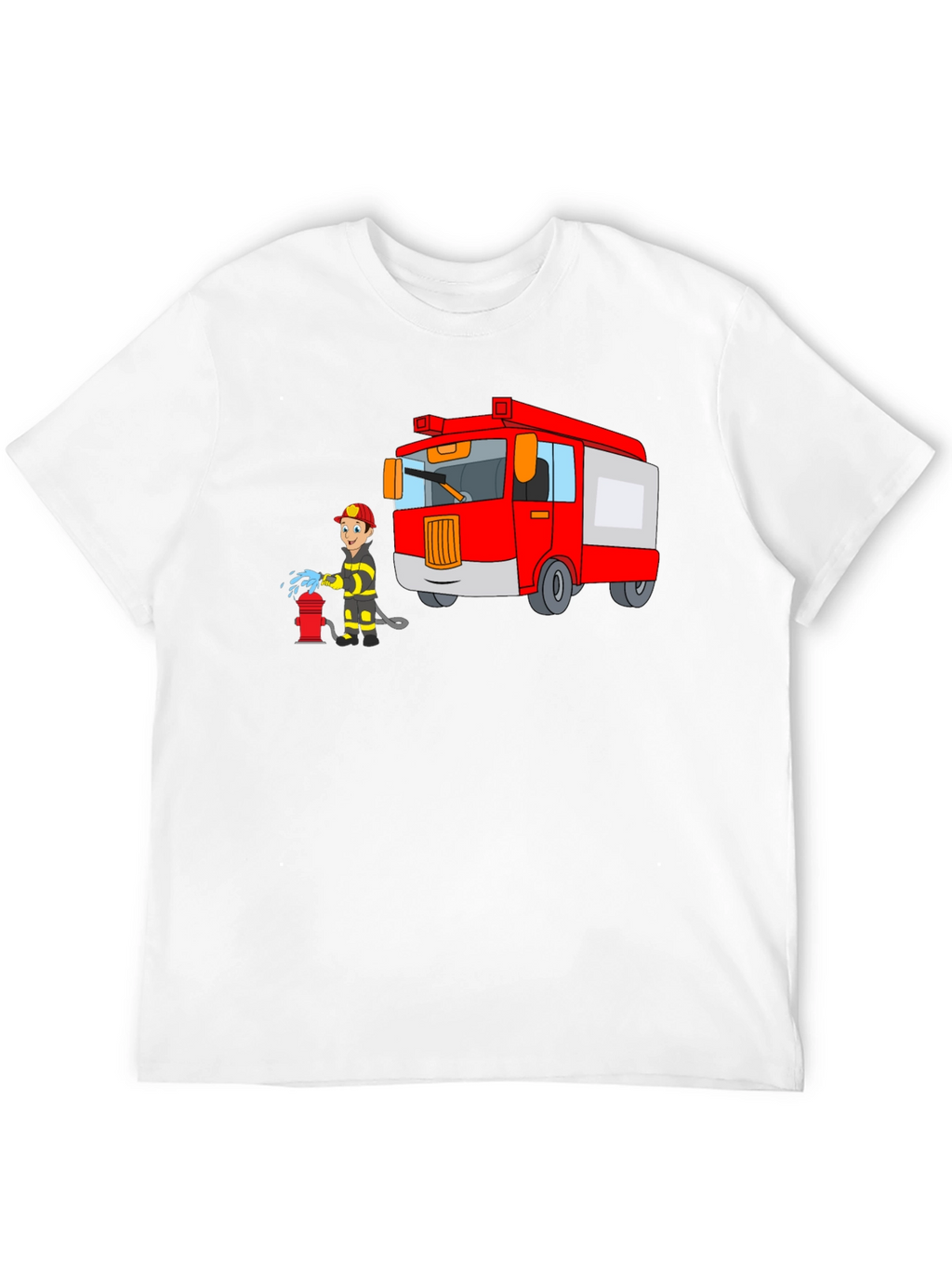 Firefighter Cartoon Graphic Black T-Shirt