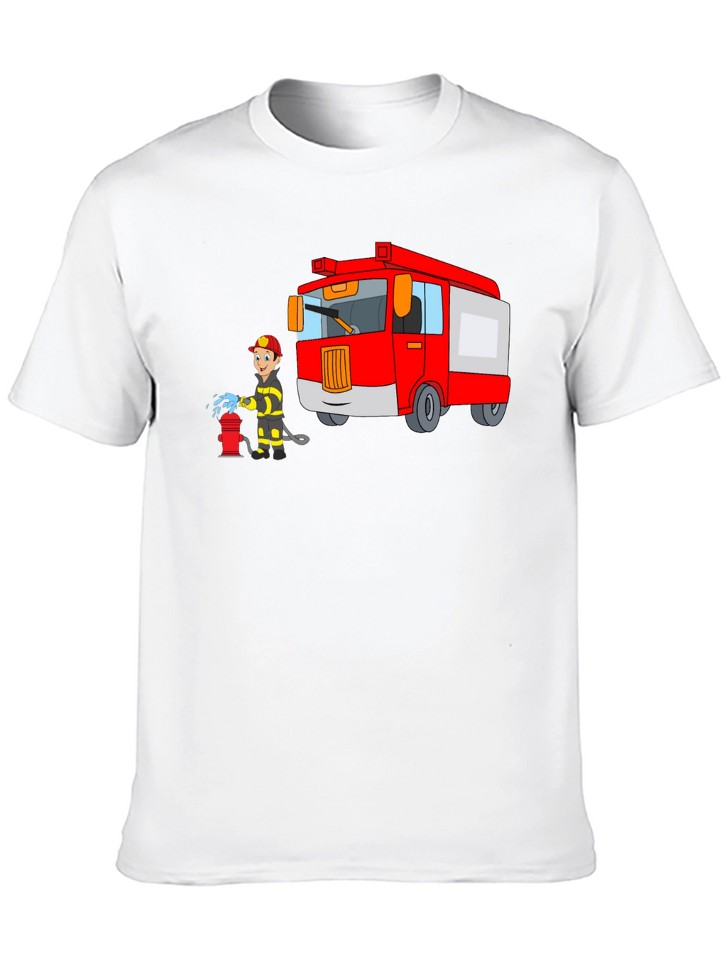 Firefighter Cartoon Graphic Black T-Shirt