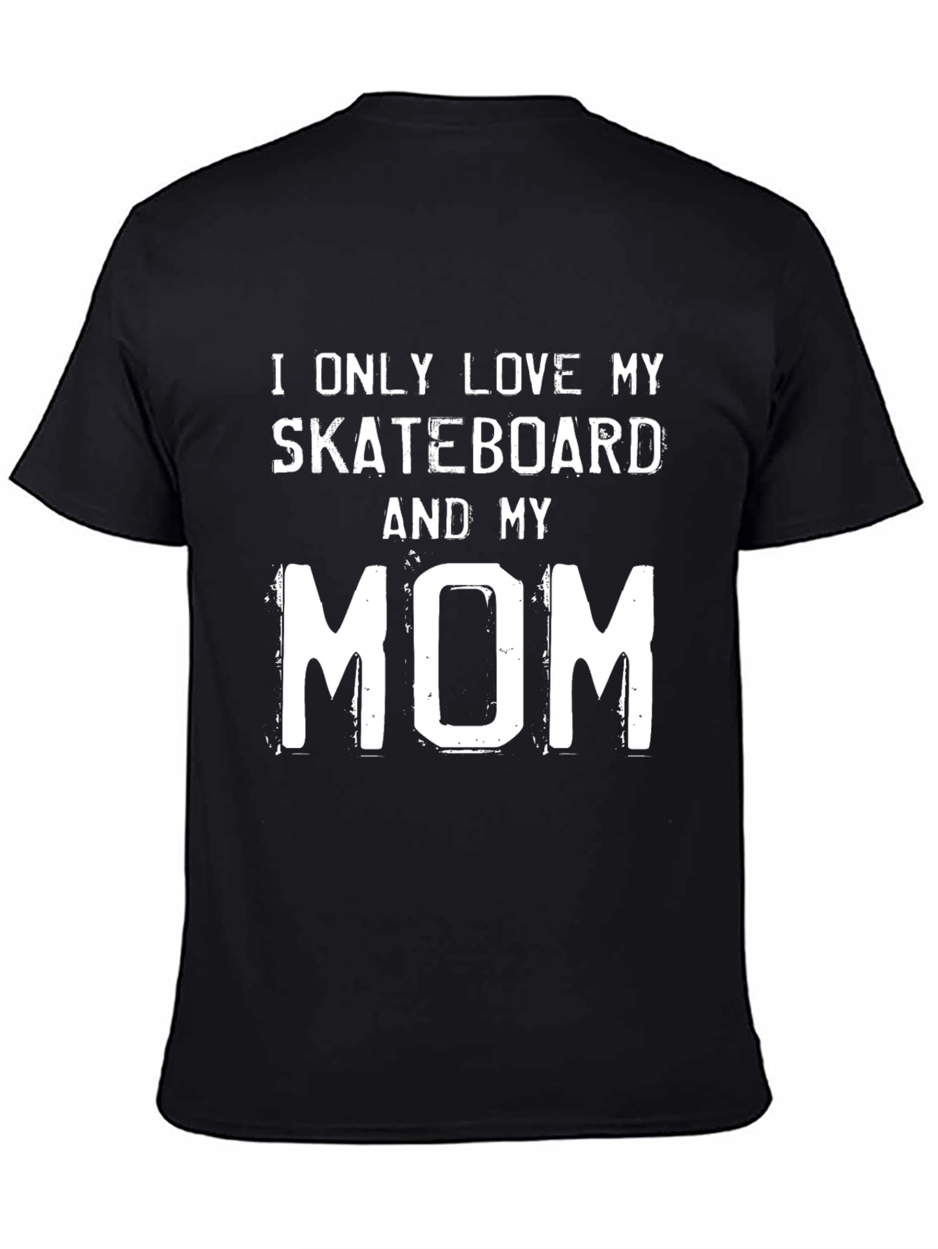 Skateboard & Mom Graphic Tee - Black Cotton T-Shirt