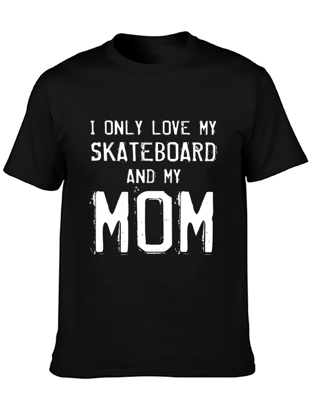 Skateboard & Mom Graphic Tee - Black Cotton T-Shirt