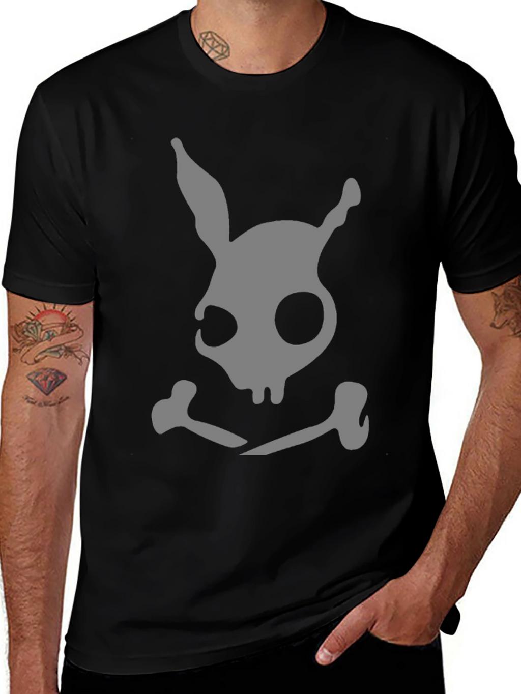 Dark Bunny Skull & Crossbones Black T-Shirt