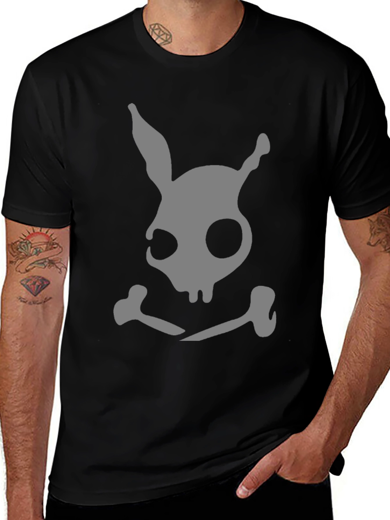 Dark Bunny Skull & Crossbones Black T-Shirt