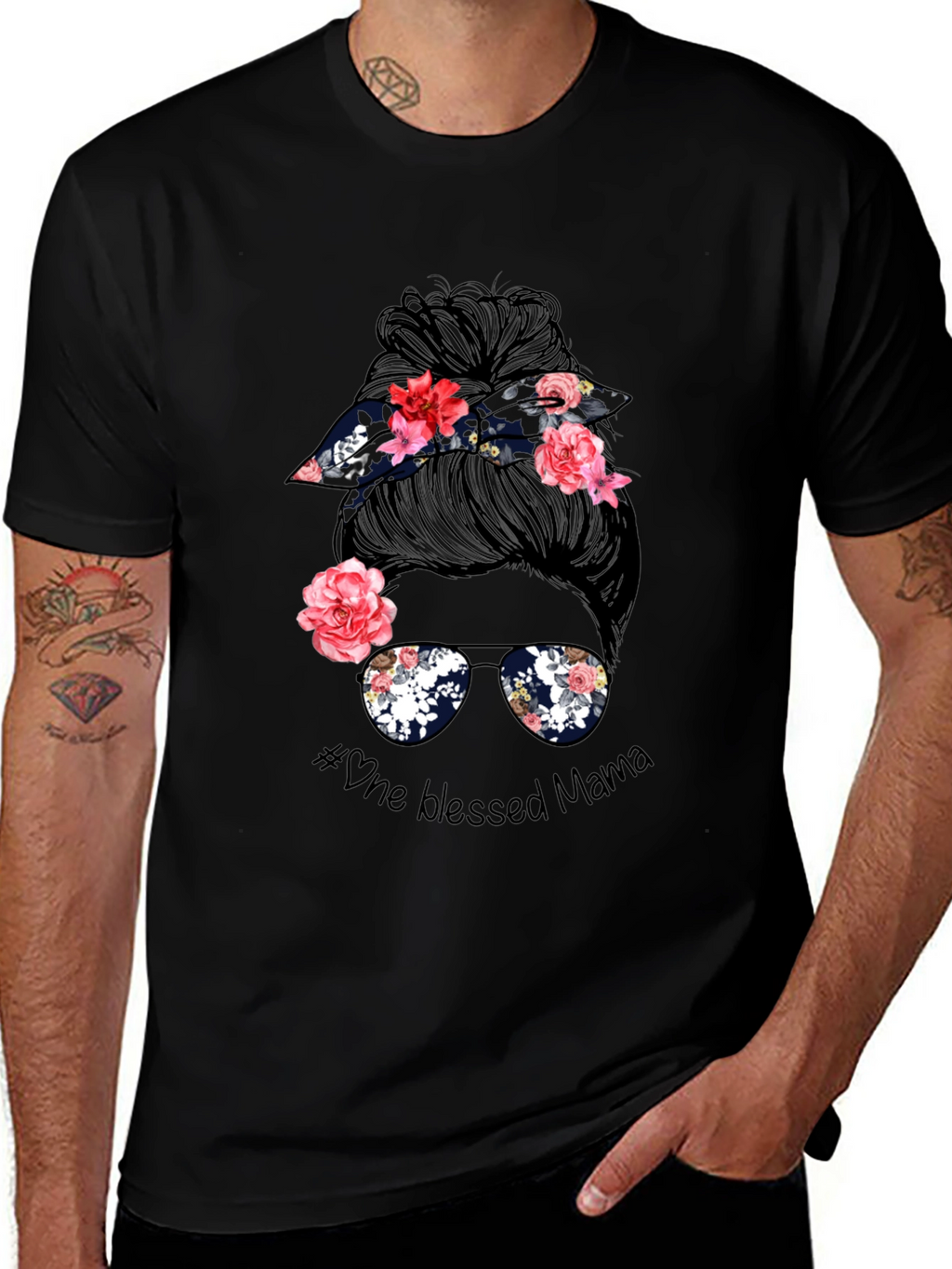 Blessed Mama Messy Bun Graphic Tee