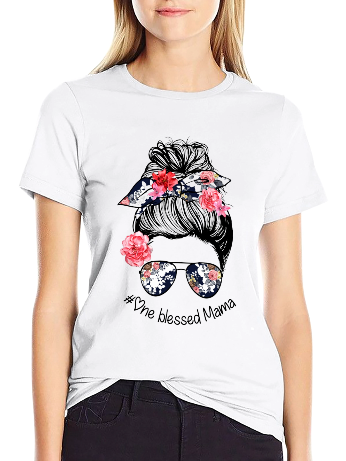 Blessed Mama Messy Bun Graphic Tee