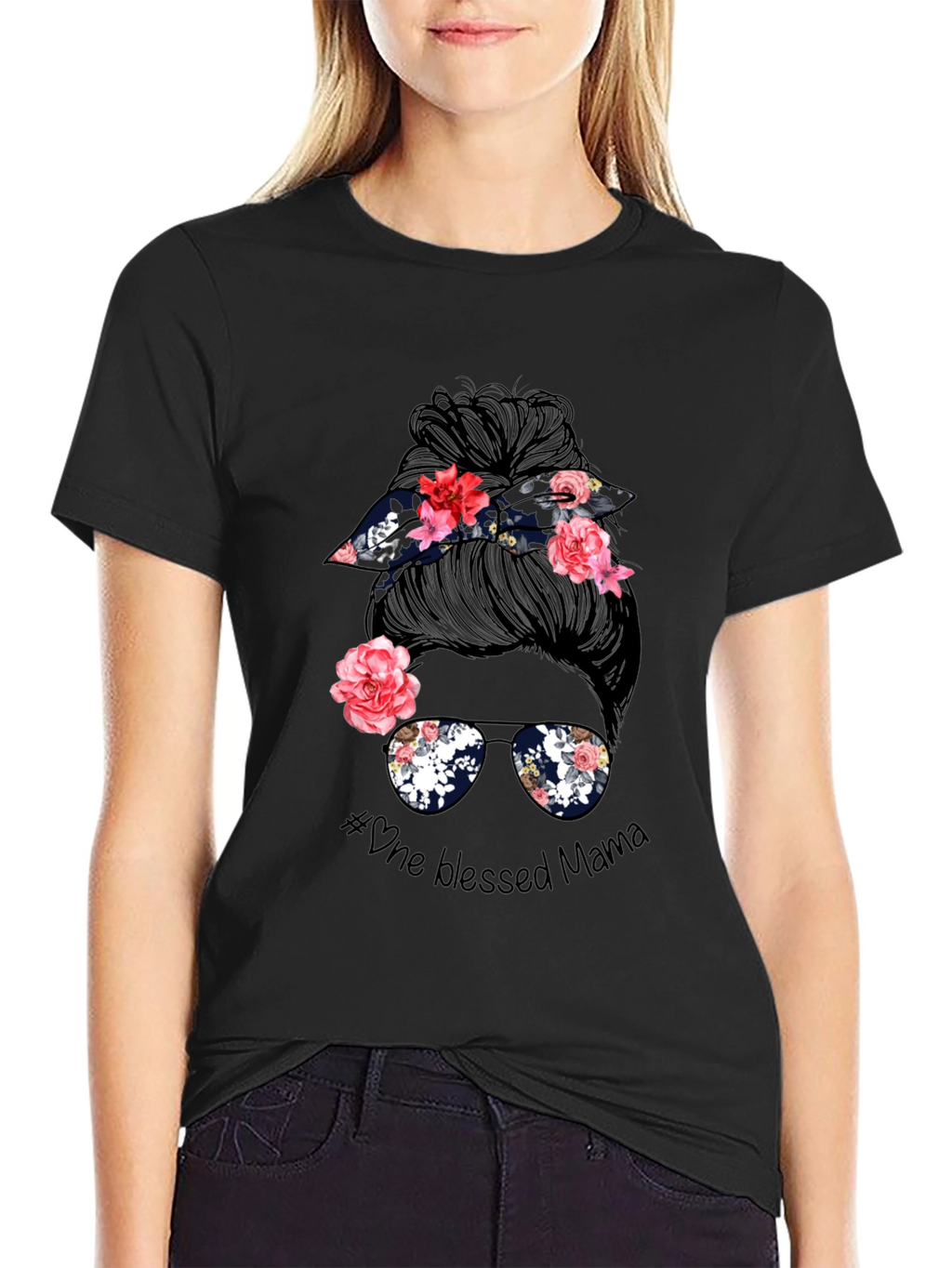 Blessed Mama Messy Bun Graphic Tee