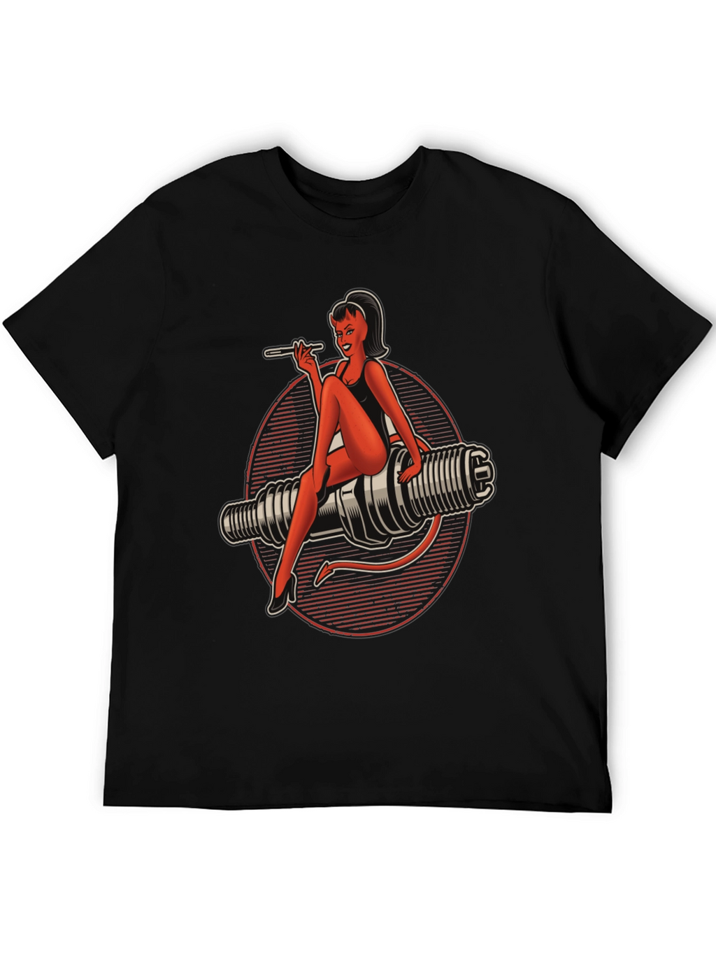 Devil Pin-Up Girl Spark Plug Graphic T-Shirt