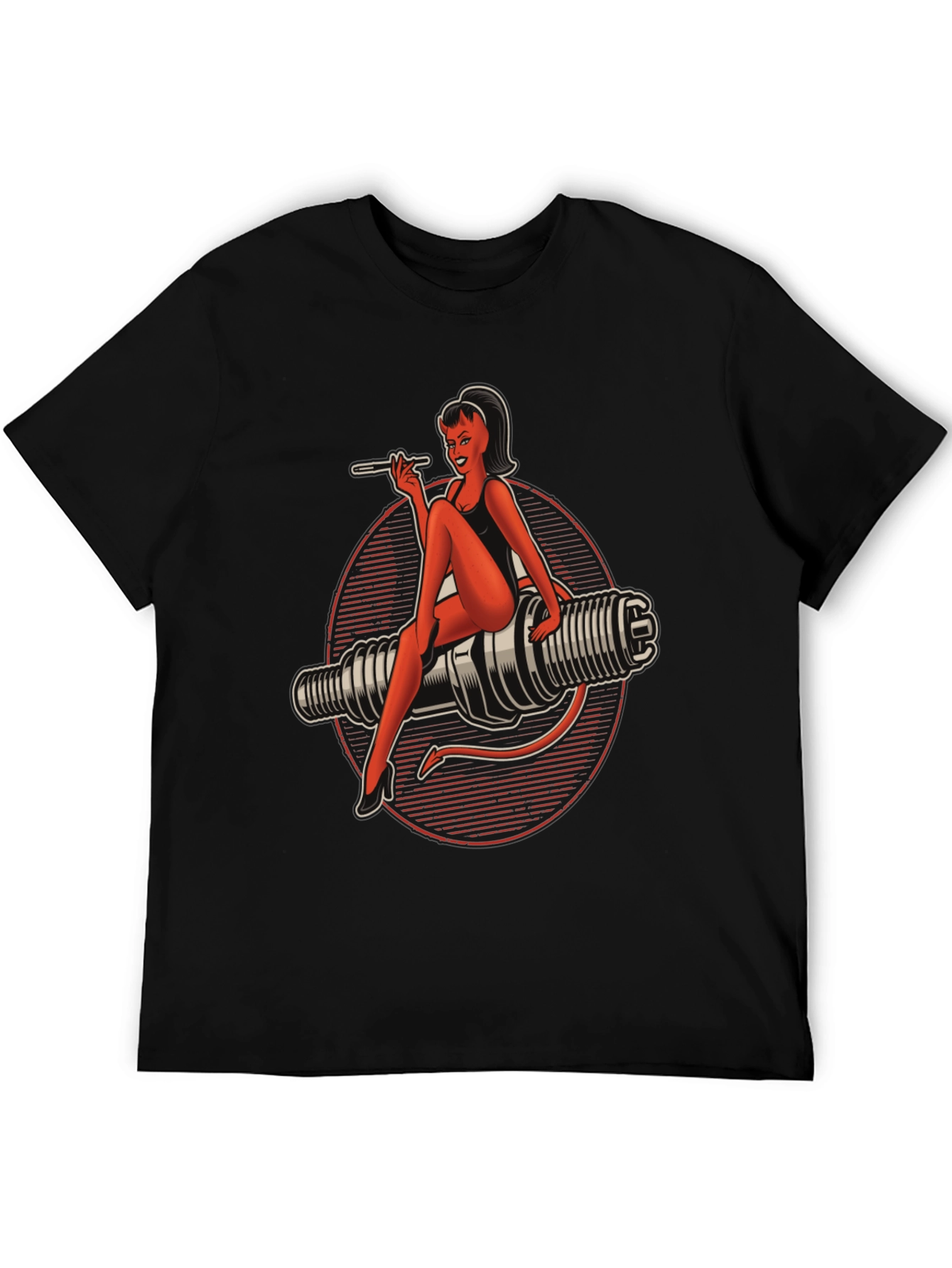 Devil Pin-Up Girl Spark Plug Graphic T-Shirt