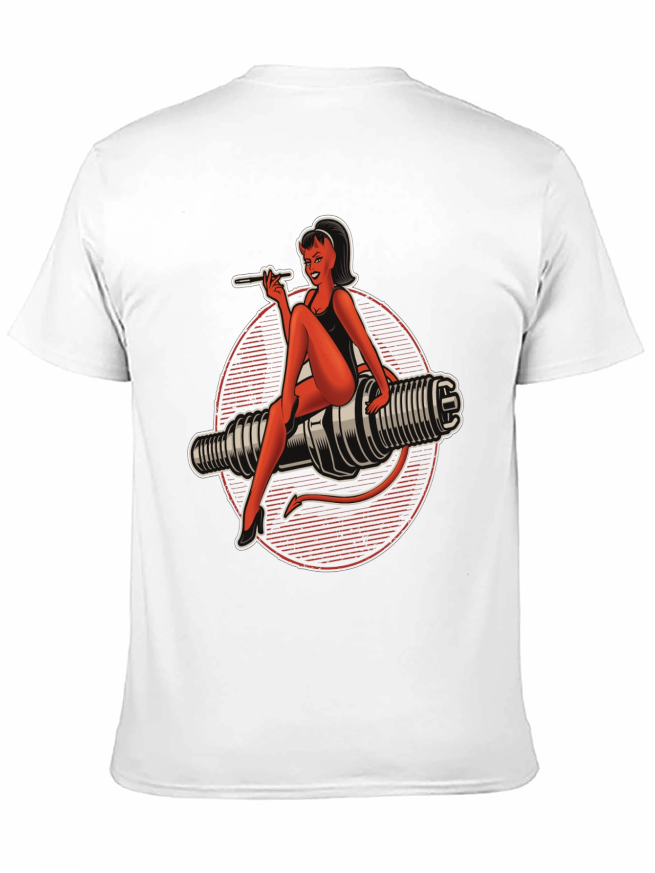 Devil Pin-Up Girl Spark Plug Graphic T-Shirt