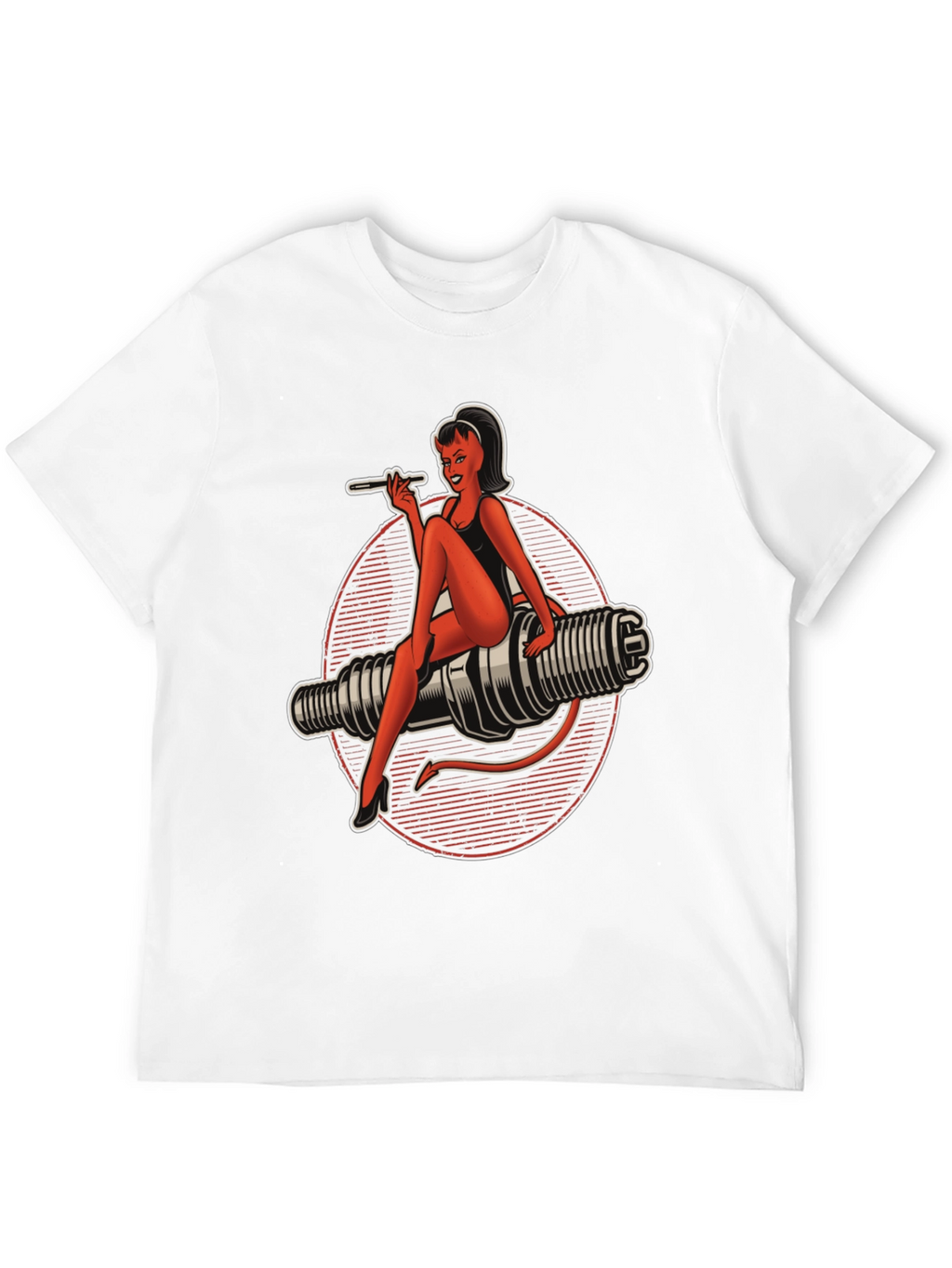 Devil Pin-Up Girl Spark Plug Graphic T-Shirt