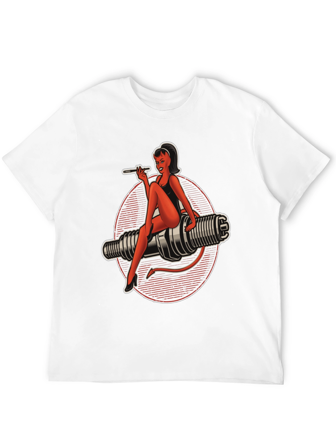 Devil Pin-Up Girl Spark Plug Graphic T-Shirt