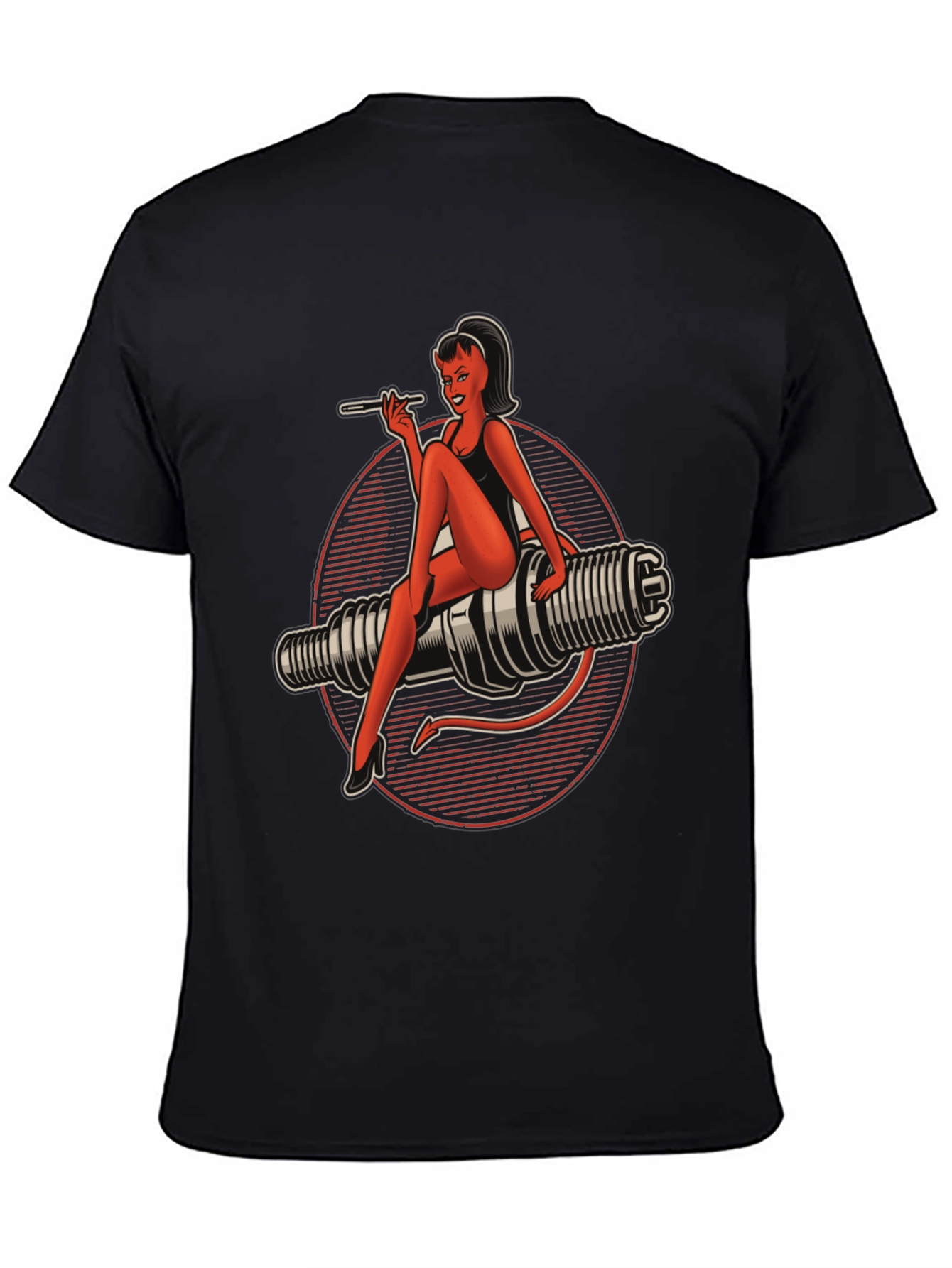 Devil Pin-Up Girl Spark Plug Graphic T-Shirt