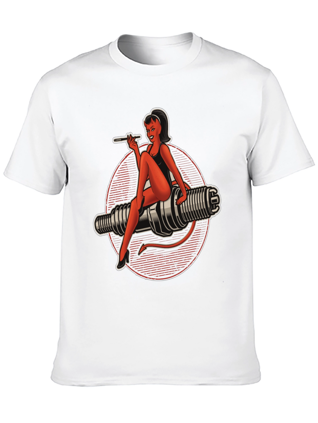 Devil Pin-Up Girl Spark Plug Graphic T-Shirt