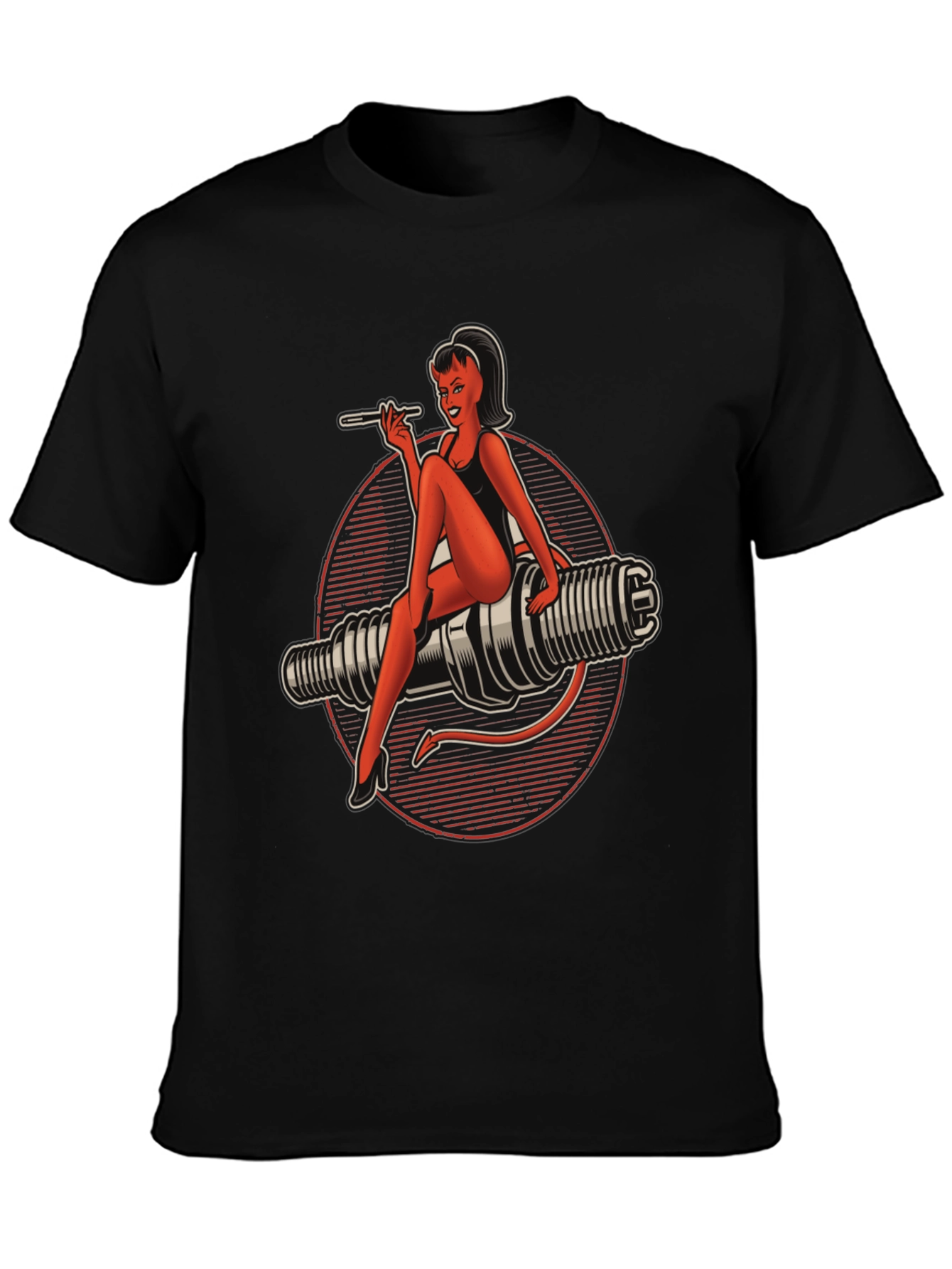 Devil Pin-Up Girl Spark Plug Graphic T-Shirt