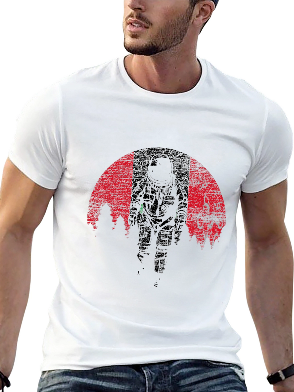 Astronaut Graphic Tee - Grunge Space Design