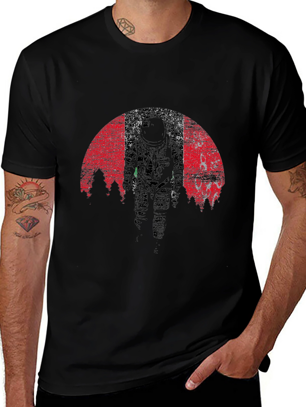 Astronaut Graphic Tee - Grunge Space Design
