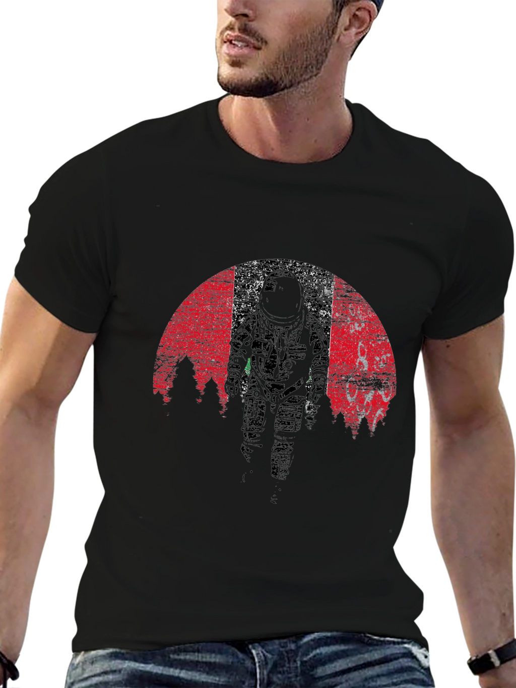 Astronaut Graphic Tee - Grunge Space Design