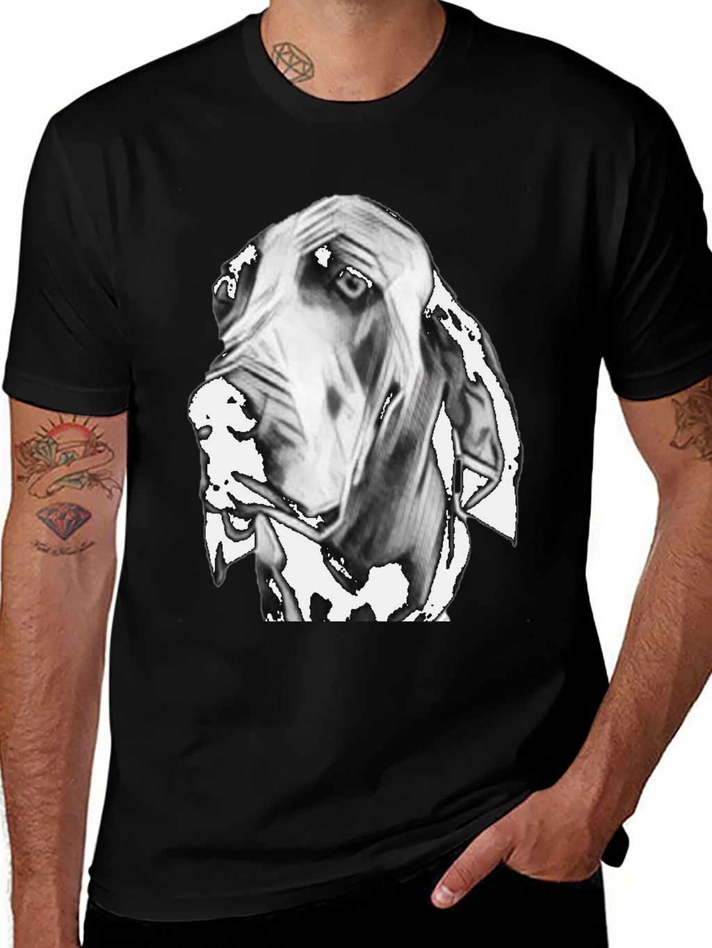 Dog Portrait Graphic Print Black T-Shirt