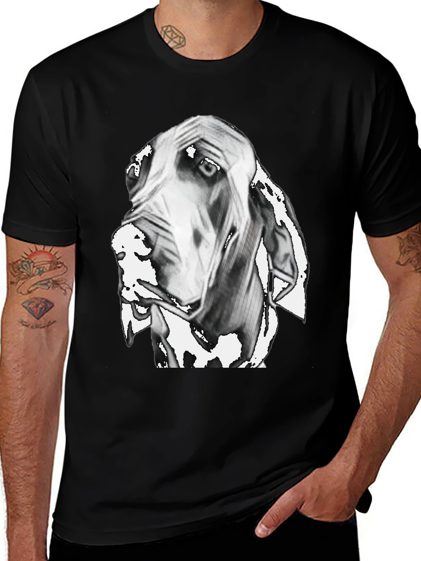 Dog Portrait Graphic Print Black T-Shirt