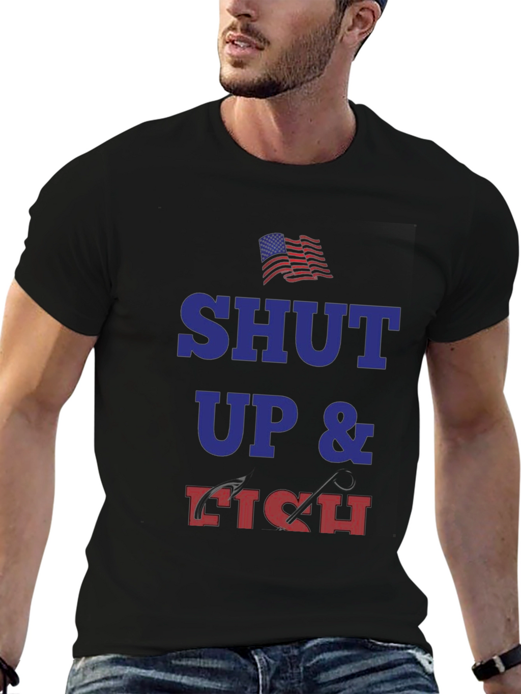 Shut Up and Fish T-Shirt - Patriotic Angler Tee