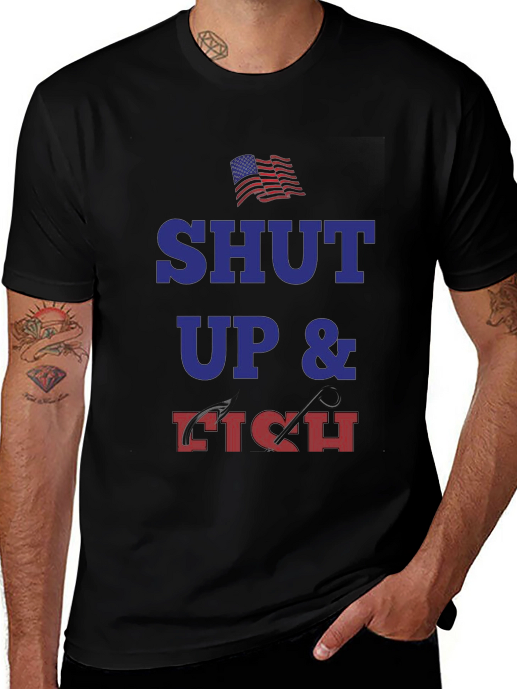 Shut Up and Fish T-Shirt - Patriotic Angler Tee