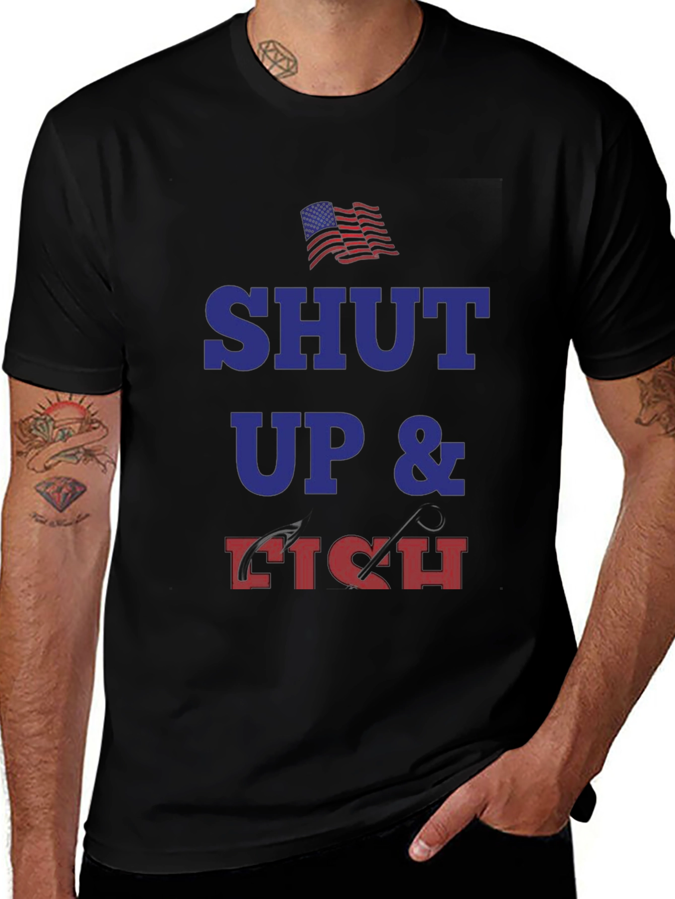 Shut Up and Fish T-Shirt - Patriotic Angler Tee