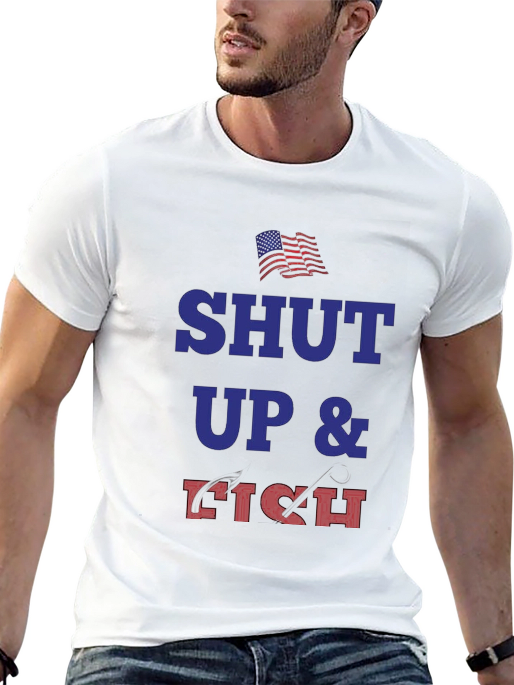 Shut Up and Fish T-Shirt - Patriotic Angler Tee