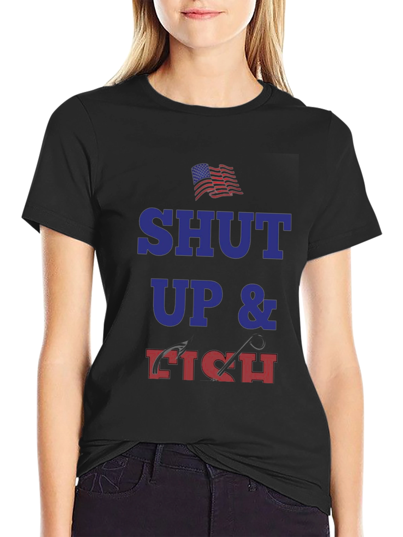 Shut Up and Fish T-Shirt - Patriotic Angler Tee