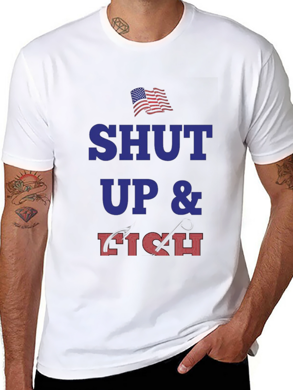 Shut Up and Fish T-Shirt - Patriotic Angler Tee