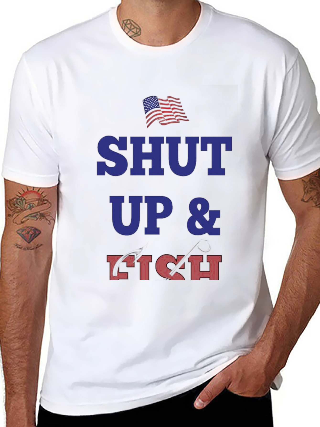 Shut Up and Fish T-Shirt - Patriotic Angler Tee