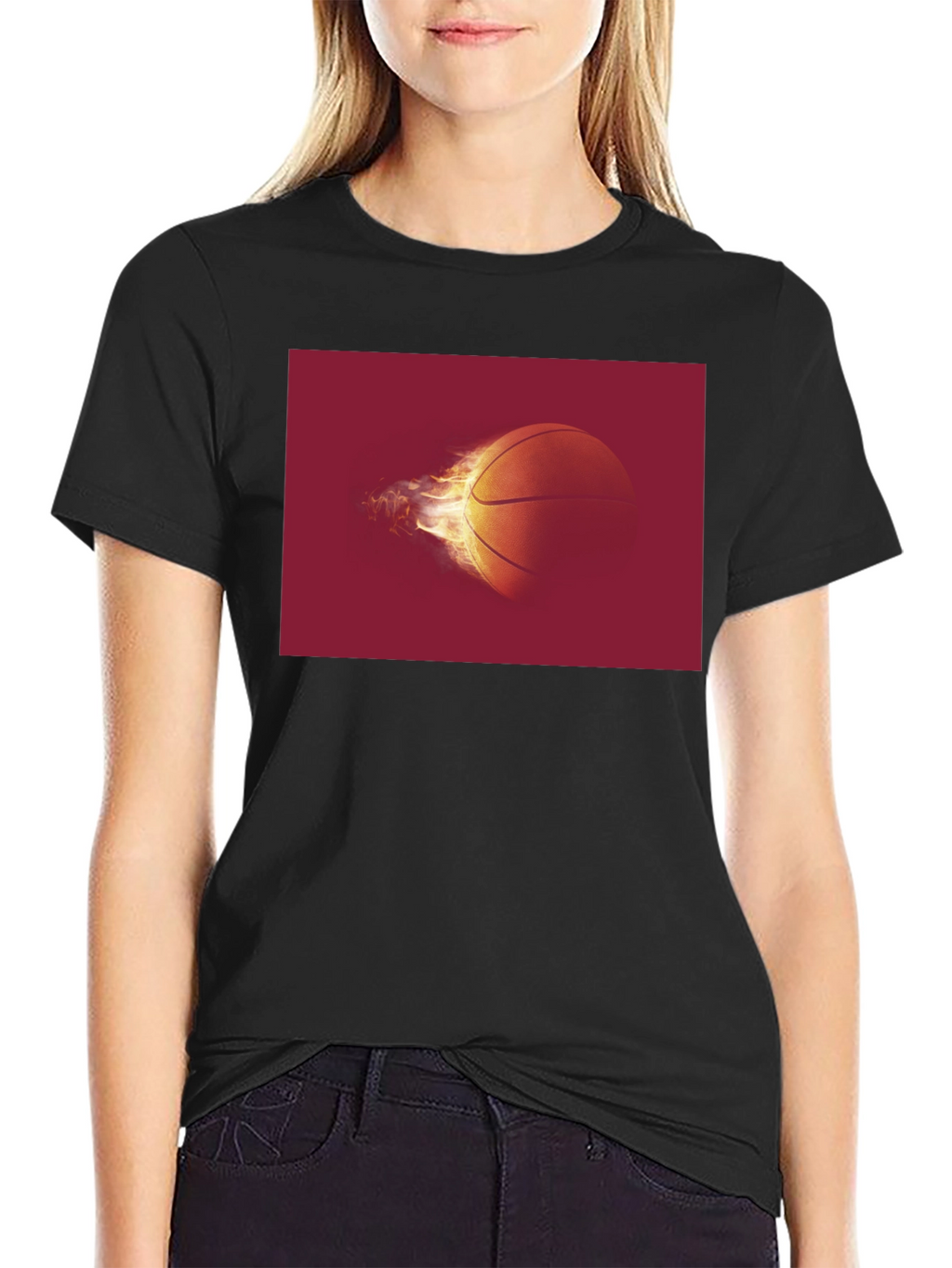 Flaming Basketball Graphic Tee - Black
