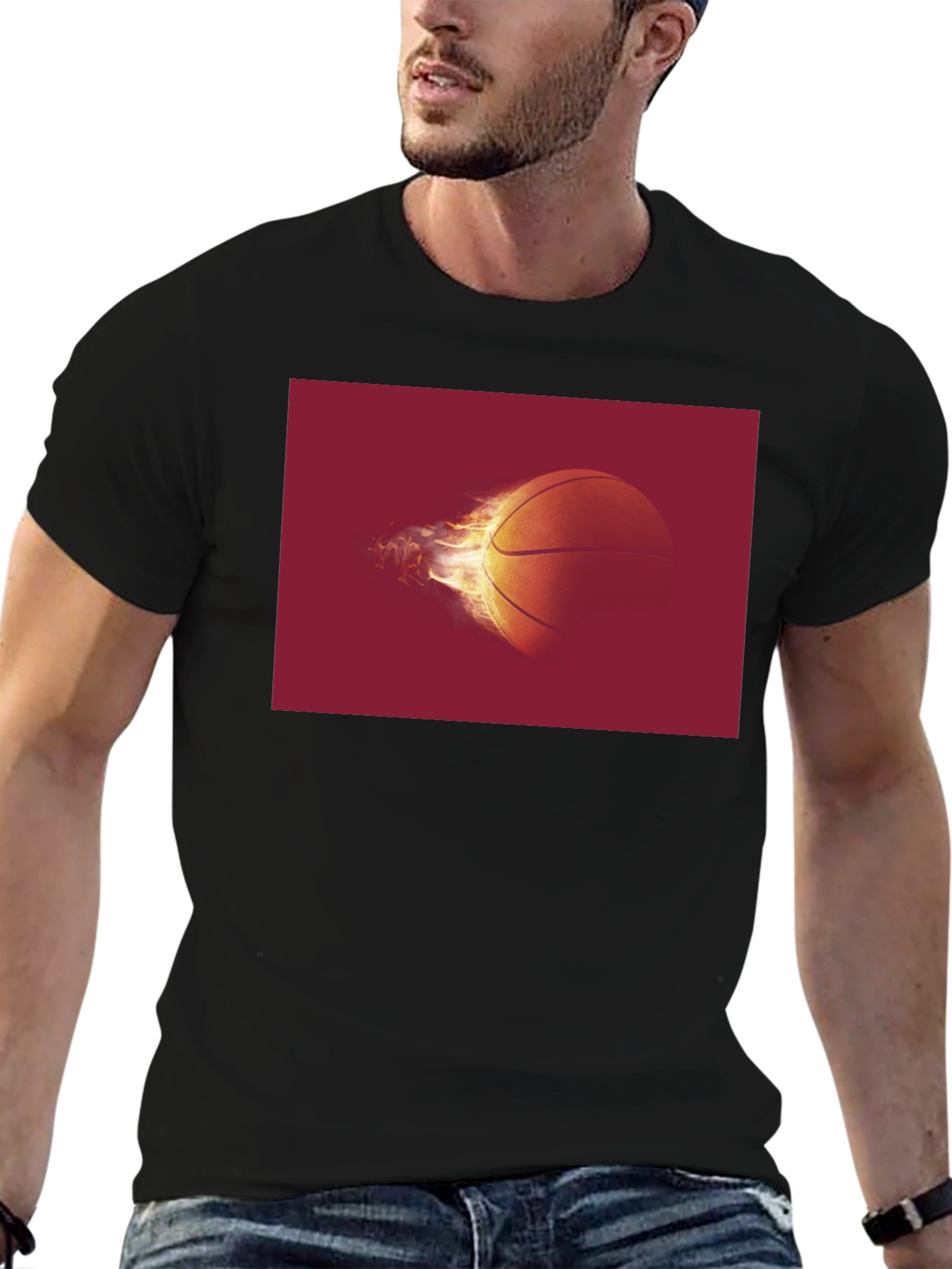 Flaming Basketball Graphic Tee - Black