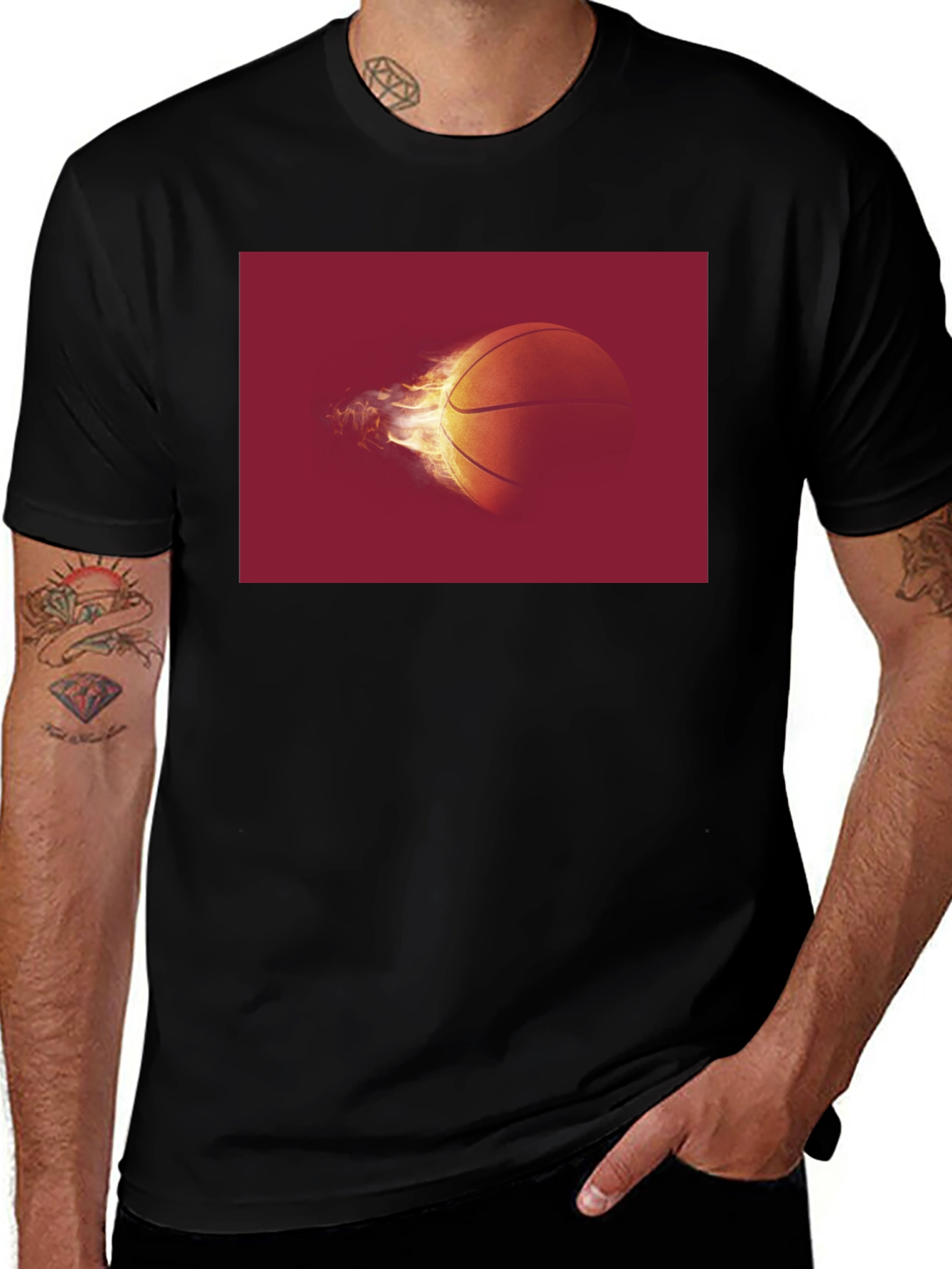 Flaming Basketball Graphic Tee - Black