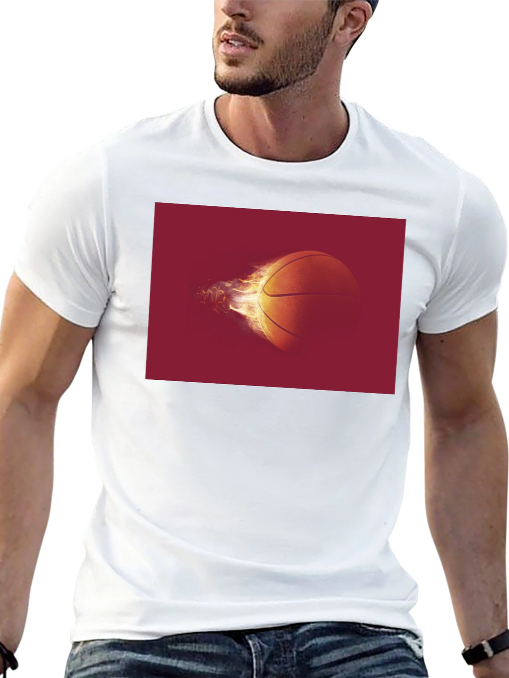 Flaming Basketball Graphic Tee - Black