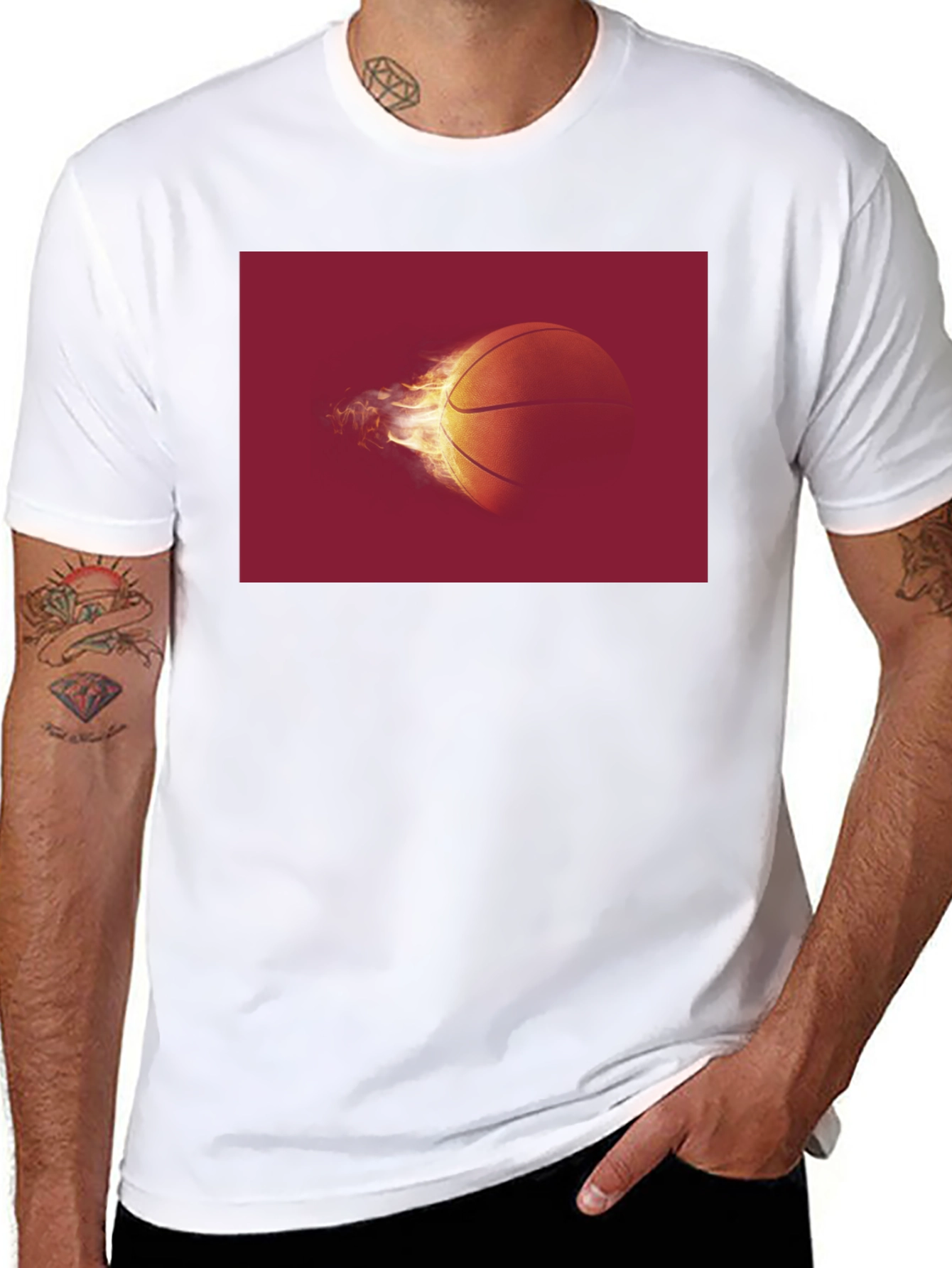 Flaming Basketball Graphic Tee - Black
