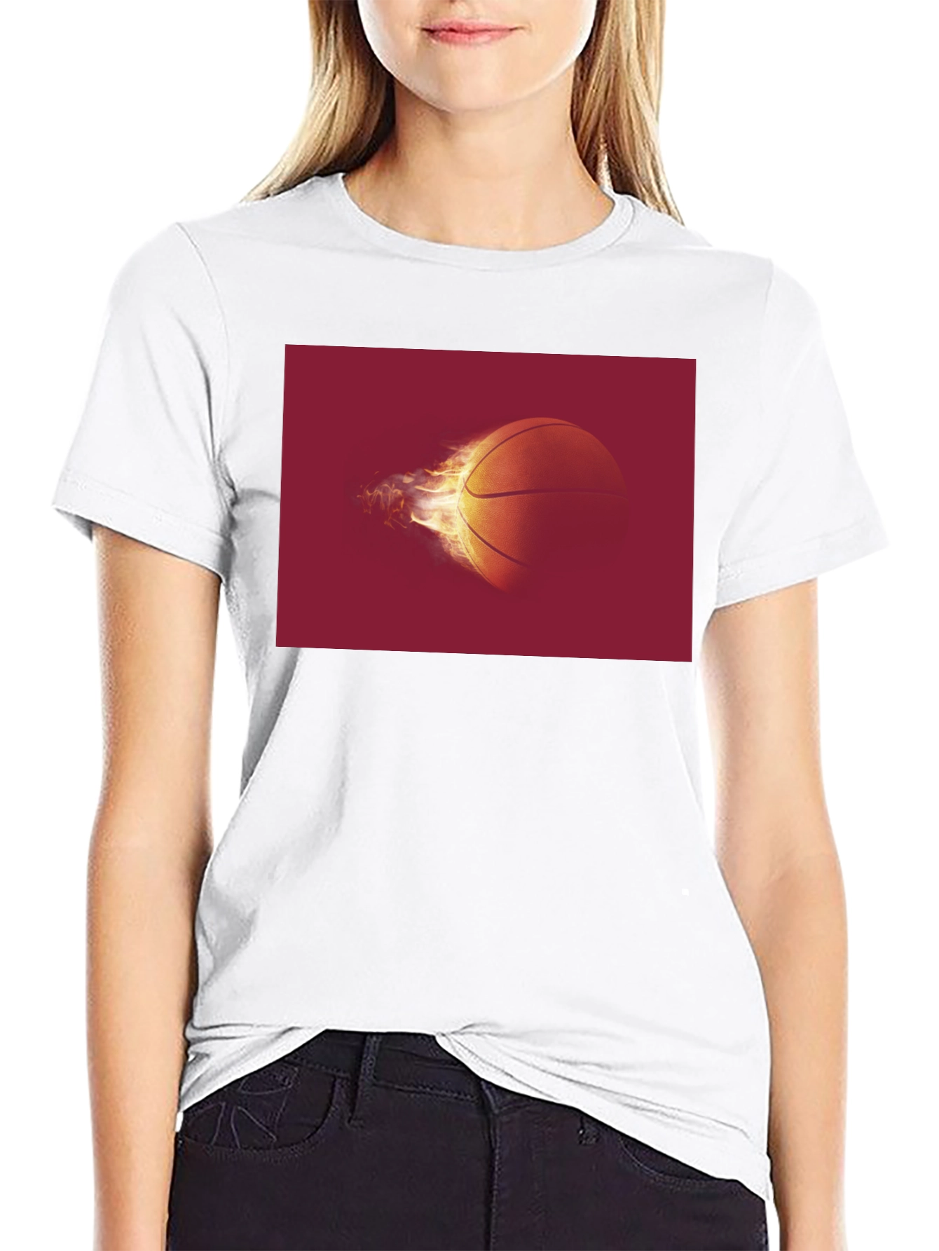 Flaming Basketball Graphic Tee - Black