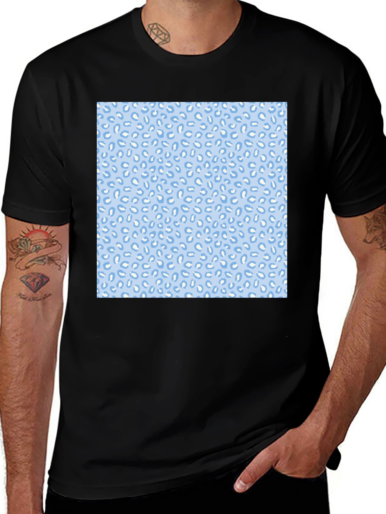 Cool Black Tee with Fun Blue Pattern